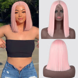 Flytonn Synthetic Wigs Natural Straight Short Bob Wigs For Women Blonde Red Black Highlight Pink Wig For Lolita Cosplay