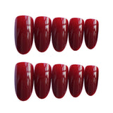 Flytonn 24pcs/set Gorgeous Wine Red False Nails With Glue Middle Long Round Head Press On Nail Tips Finished Fake Nail Artificial Nails