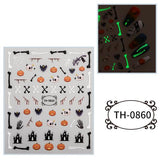 Flytonn  Halloween Nail Sticker Funny Fluorescent Skull Candy Pumpkin Cartoon Nail Decorations Decals Adhesive Fake Nail Wraps Nail Patch