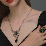 Flytonn Gothic Vintage Green Crystal Spider Pendant Necklace Ladies Punk Rock Necklace Fashion Jewelry Gifts Christmas Jewelry