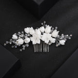 Flytonn  Luxury Flower Bridal Hair Comb Silver Pearl Crystal Handmade Headpiece for Wedding Head Accessories Gold Women Headpiece Tiaras