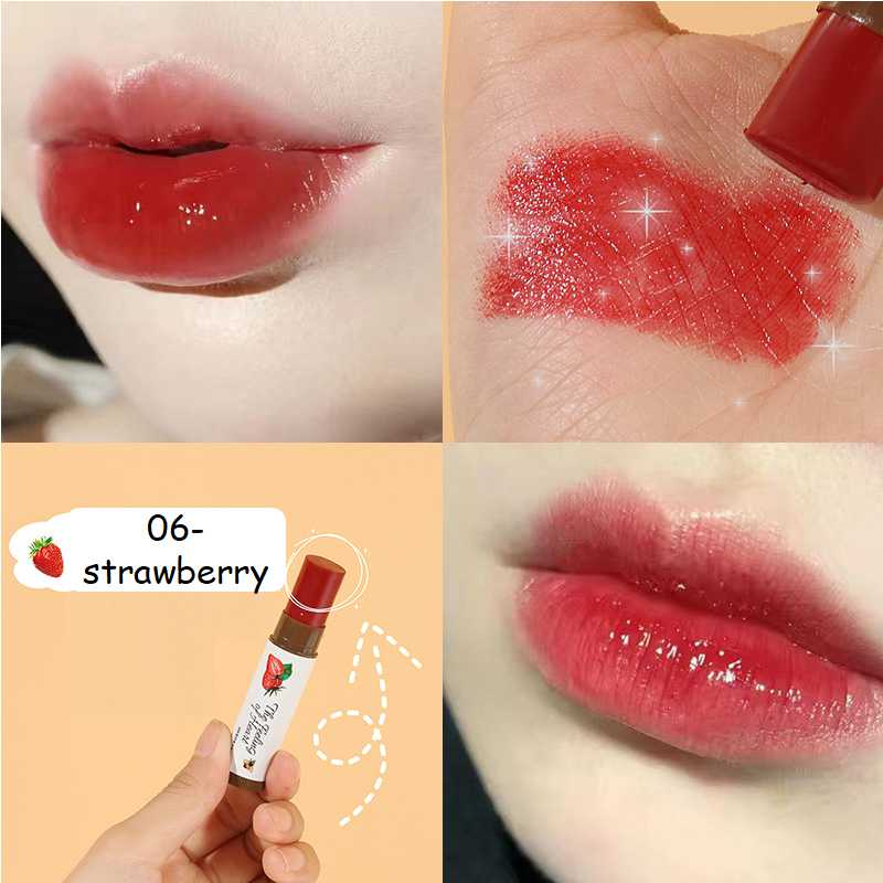 Flytonn Cute Fruit Lip Balm Peach Tea Color Lip Gloss Natural Lasting Moisturizing Lighten Lip Lines Color Changing Jelly Plump Lip Care