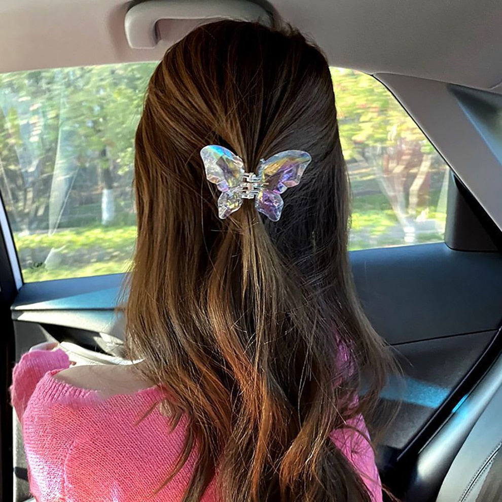 Flytonn  Symphony Transparent Butterfly Hair Claws For Women Fashion Plastic Ponytail Hairpins Barrettes Hair Accessories Headwear