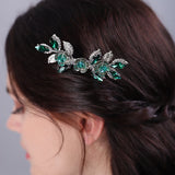 Flytonn Green Handmade Rhinestone Leaf Bridal Hair Combs Fashion Crystal Wedding Hair Accessories Jewelry for Women and Girls Headpieces