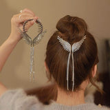 Flytonn   Pearl Rhinestone Wings Tassel Hair Claws For Women  Fashion  Metal  Ponytail Buckle Hairpins Hair Accessories
