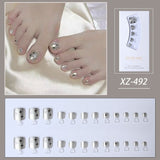 Flytonn Summer Y2k Fake Toe Nails With Black Star Designs Press On Square Nails Beach Silver False Nails for Girl Full Feet Nail Tips