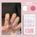 Flytonn 24pcs Rococo Style Fake Nails Press On y2k With Cute Animal Pattern Rabbit Designs French False Nail Stickers Manicure Nail Tips