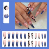 Black Friday  Flytonn  Blue Starry Sky French Tips Long Ballerina Nails Set Press On French Coffin Fake Nail Tips With Designs DIY Wearable False Nails