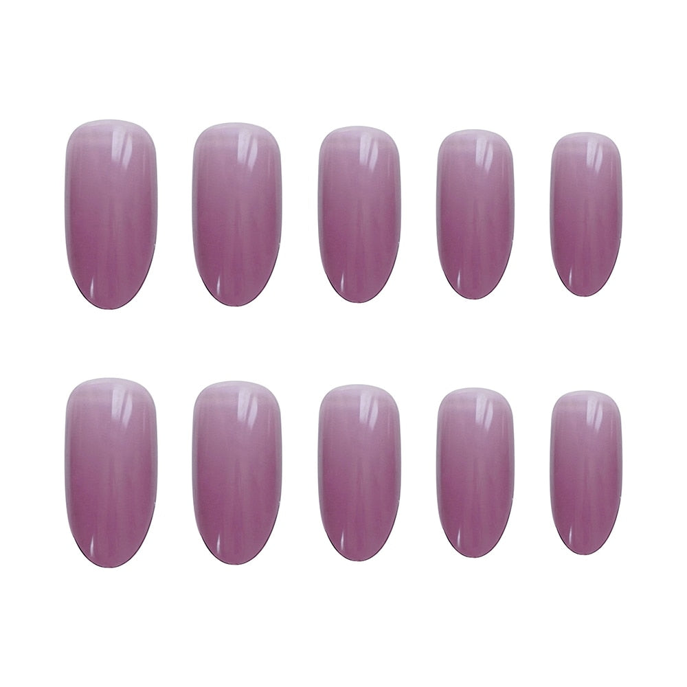 Flytonn 24pcs Pure Purple False Nails Long Oval Round Tip Artificial Nails Glue Type Manicure Press On Nails Salon Diy Art