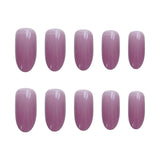 Flytonn 24pcs Pure Purple False Nails Long Oval Round Tip Artificial Nails Glue Type Manicure Press On Nails Salon Diy Art