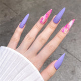Flytonn  Fashion Purple Matte False Nails With Designs French Stiletto Manicure Tips 2022 New Long Almond Fake Nails Press On Nails