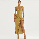 FLYTONN-Sexy spring and summer dresses, party dresses, graduation gifts,Twisty Twirl High Slit Ruffle Dress