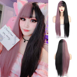 Flytonn Long Straight Synthetic Wigs With Bangs Copper Ginger Orange Cosplay Wigs For Women Blonde Black Pink Daily Use Hairs