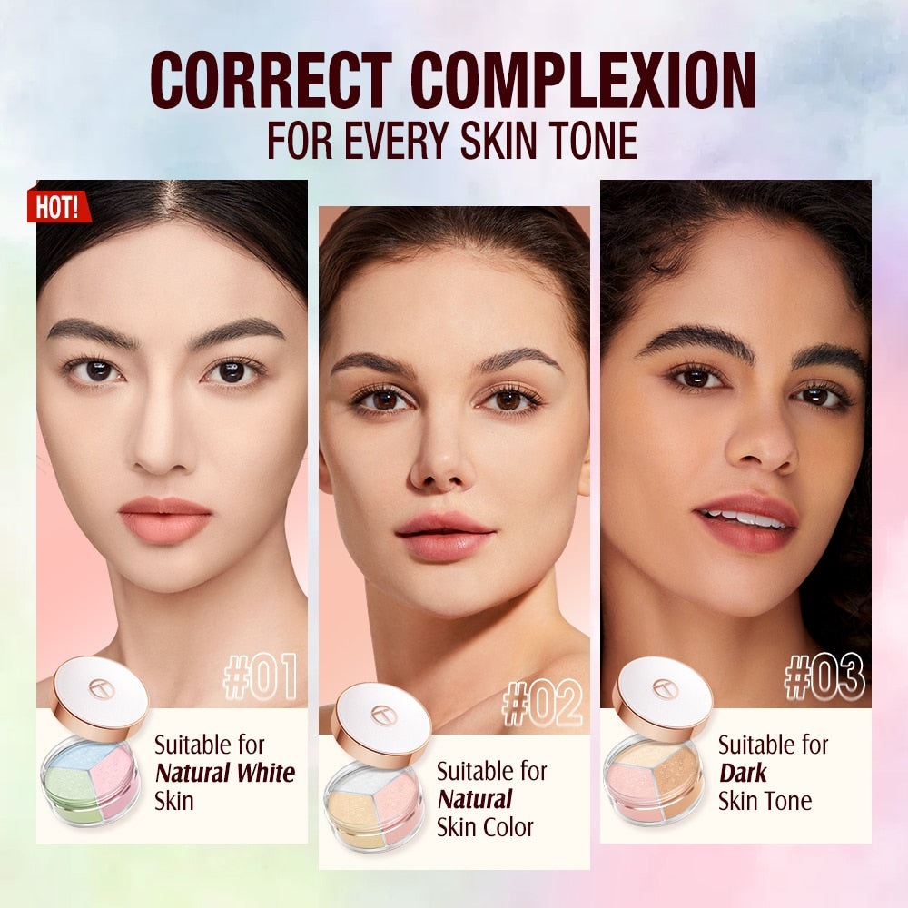 Flytonn Fall/Winter Ambiance  3-in-1 Loose Powder Face Powder Matte Long-lasting Lightweight Oil Control 3 Colors Finishing Powder Make-up for Women