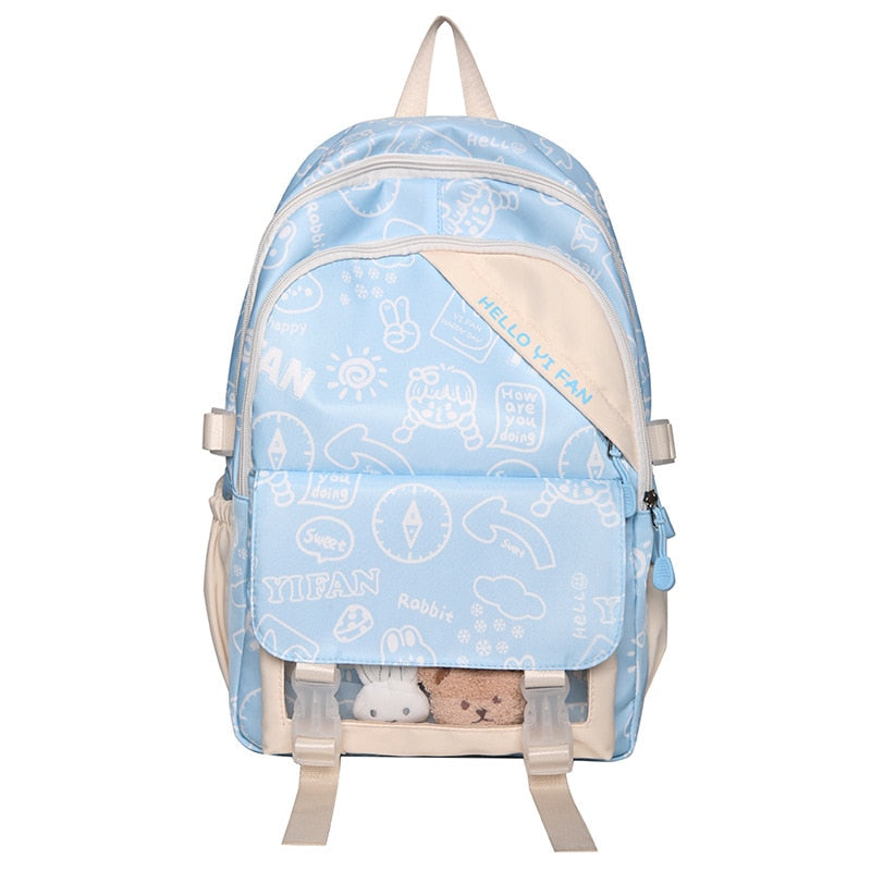 Back to school Students Schoolbag Korean Fashion Cartoon Large-capacity Backpack Nylon Waterproof School Bags Travel Backpacks