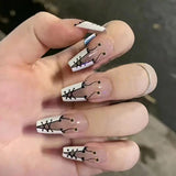 Flytonn Fall/Winter Ambiance  24pcs French Style False Nails With Glue Temperament 3D Saturn Designs Diamond Fake Nails Full Cover Press On Long Coffin Nails