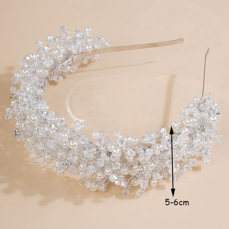 Flytonn  Luxury Pearl Crystal Bridal Crown Headpieces Handmade Party Wedding Hair Accessories Vintage Rhinestone Women Headband Tiaras