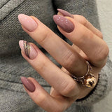 Flytonn Fashion Lotus Pink Almond False Nails With Designs French Short Fake Nail Patches Press On Nails Wearable Finished Manicure