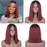 Flytonn Synthetic Wigs Natural Straight Short Bob Wigs For Women Blonde Red Black Highlight Pink Wig For Lolita Cosplay