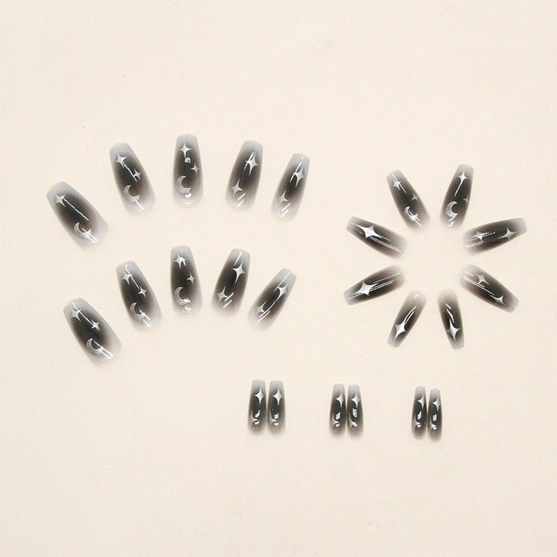Flytonn Y2k Fake Black Nail Long Ballet Reusable Adhesive Acrylic Press on set Nails Dark Acrylic Artificial False Nails Arts Tips 24pcs