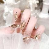 Flytonn Fall/Winter Ambiance  24 Pcs Fake Nails With Glue Short French Glitter Shiny Butterfly Detachable Wearable Press On False Nails Full Cover Nail Tips