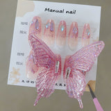Flytonn Glitter Rhinestone Butterfly Fake Nail With Glue Bling Press On Nails Y2K Reusable Coffin False Nails Tips Gift