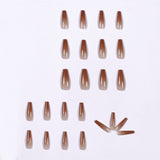 Flytonn 2022 New Long Ballerina False Nails With Designs Fashion Clear Coffee Color Fake Nails Press On Nails French Coffin Nail Tips