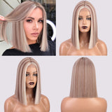 Flytonn Synthetic Wigs Natural Straight Short Bob Wigs For Women Blonde Red Black Highlight Pink Wig For Lolita Cosplay