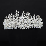 Flytonn Silver Luxury Rhinestone Bridal Crown Trendy Pearl Crystal Diamonds Wedding Headband Hair Accessories Gold Handmade Headpiece