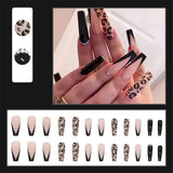 Flytonn Leopard Long Ballerina Fake Nails With Designs French Coffin False Nails Set Press On Fashion Wearable Full Cover Manicure Tips