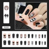 Flytonn Y2k Fake Black Nail Long Ballet Reusable Adhesive Acrylic Press on set Nails Dark Acrylic Artificial False Nails Arts Tips 24pcs