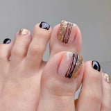 24pcs/set Summer Cute Full Cover Black Toes False Nails Star Moon Decor Pre-design Feet Full Nail Art Tool Acrylic Fake ToeNails