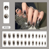 Flytonn Y2k Fake Black Nail Long Ballet Reusable Adhesive Acrylic Press on set Nails Dark Acrylic Artificial False Nails Arts Tips 24pcs