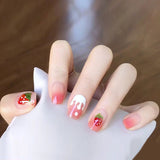 Flytonn 24pcs Fake Nail With Glue Strawberry Cute Short Square Head False Nails Press On Nails Designs Finished Nails Patches For Girls