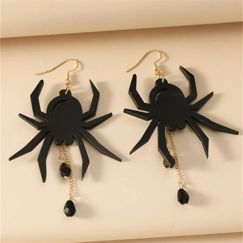 Flytonn Exaggerated Personality Christmas Acrylic Black Spider Earrings Long Female Earrings Jewelry Pendientes Colgantes Earrings