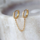 1 PCS Two Hole Piercing Chain Earrings Brilliant Crystal Unisex Ear Buckle Earring Party Jewelry Accessories