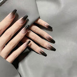 Flytonn 24pcs Cool Girl False Nails Press On Long Coffin Square Ballet Nail Tips Full Cover Acrylic Fake Nail With Black Gradient Design