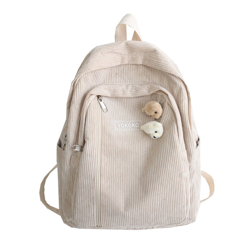 Back to school Stripe Cute Corduroy Woman Backpack Schoolbag For Teenage Girls Boys Luxury Harajuku Female Fashion Bag Student Lady Book Pack