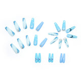 Flytonn  Blue Long Ballerina Fake Nails Set Press On Nails French Butterfly False Nail Tips With Designs Shiny Rhinestone Coffin Nails