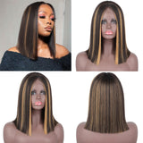 Flytonn Synthetic Wigs Natural Straight Short Bob Wigs For Women Blonde Red Black Highlight Pink Wig For Lolita Cosplay