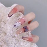 Flytonn Fall/Winter Ambiance  Fake Press On Strawberry Printed Nail Patch Glue Type Removable Long Paragraph Fashion Manicure Nail Full Cover Art Tools
