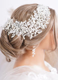 Flytonn Trendy Pearl Crystal Rhinestone Flower Bridal Headband Wedding Hair Accessories for Women Headdress Party Prom Headpiece Tiaras