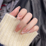 Flytonn  Fashion Simple Pink French Tips DIY Manicure French Coffin False Nails With Designs Summer Thin Fake Nails Press On Nails