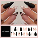 Flytonn Green Long Stiletto False Nails With Designs Fashion Matte Fake Nails Press On Nails 2022 New French Almond Manicure Tips