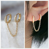 1 PCS Two Hole Piercing Chain Earrings Brilliant Crystal Unisex Ear Buckle Earring Party Jewelry Accessories