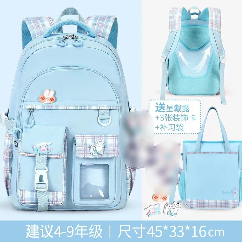 Back to school New Fashion Casual Girls Backpack Junior High School Student Schoolbag Korean Version Large Capacity Student Travel Bag