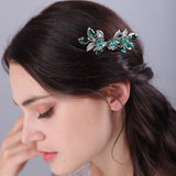 Flytonn Green Handmade Rhinestone Leaf Bridal Hair Combs Fashion Crystal Wedding Hair Accessories Jewelry for Women and Girls Headpieces