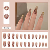 Flytonn Y2k Fake Black Nail Long Ballet Reusable Adhesive Acrylic Press on set Nails Dark Acrylic Artificial False Nails Arts Tips 24pcs