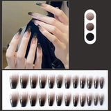 Flytonn 24pcs Cool Girl False Nails Press On Long Coffin Square Ballet Nail Tips Full Cover Acrylic Fake Nail With Black Gradient Design