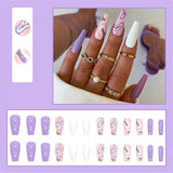 Flytonn  New French Coffin Fake Nails With Designs Fashion Rose Red False Nails Press On Nails Long Ballerina Removable Nail Patches